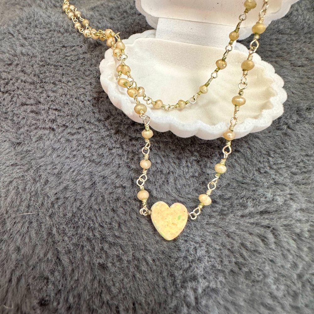Aloha Bling white opal heart necklace